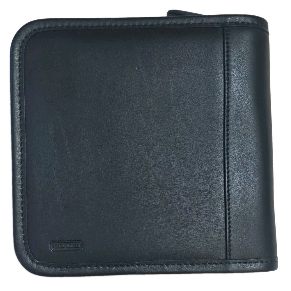 Vintage Coach Black Glove Tanned Leather 12 Disc CD DVD Storage Wallet Case Y2K